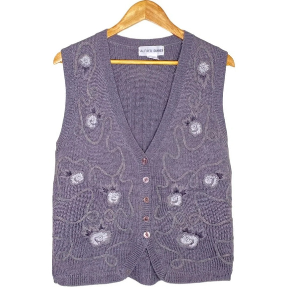 Alfred Dunner Vintage Gray Wool Blend Floral Embroidered Knit Sweater Vest Small - Picture 2 of 11